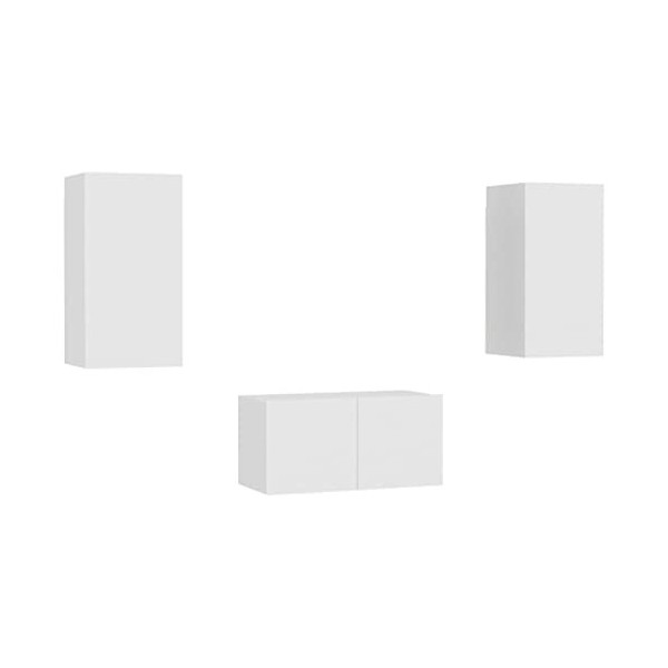 lvssiao Meuble TV pour salon avec 3 pièces en aggloméré Blanc très résistant Module TV pour chambre à coucher salon