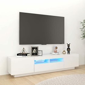 ZEYUAN Meuble TV avec lumières LED Blanc Brillant 180x35x40 cm,Meuble TV,Table TV,Ensemble Meuble TV