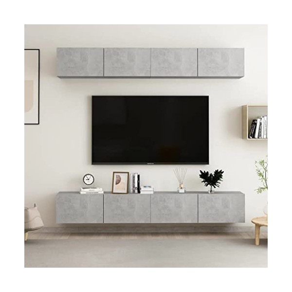 Générique Meubles TV 4 pcs Gris béton 100x30x30 cm Aggloméré,63 KG,3079061, Meubles, Meubles TV