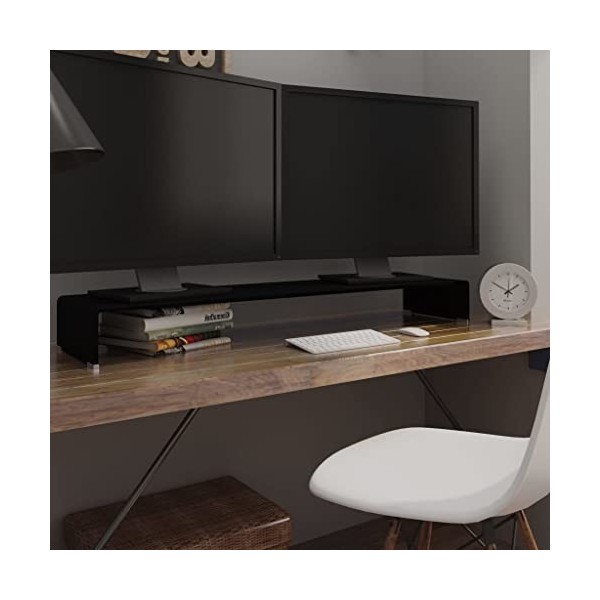 lvssiao Meuble de salon Support TV en bois pour salle à manger en verre noir 120 x 30 x 13 cm