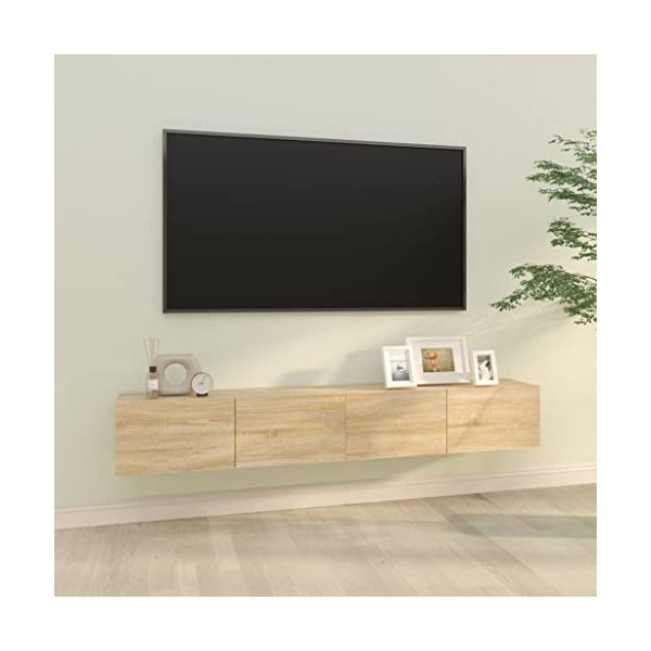 lvssiao Module TV pour salle à manger, meuble TV mural 2 pièces en contreplaqué chêne 100 x 30 x 30 cm Kit de montage facile
