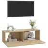 lvssiao Module TV pour salle à manger, meuble TV mural 2 pièces en contreplaqué chêne 100 x 30 x 30 cm Kit de montage facile