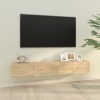 lvssiao Module TV pour salle à manger, meuble TV mural 2 pièces en contreplaqué chêne 100 x 30 x 30 cm Kit de montage facile