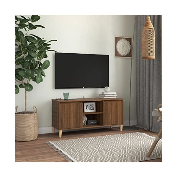 Meuble TV avec pieds en bois massif Chêne Marron 103,5 x 35 x 50 cm