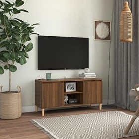 Meuble TV avec pieds en bois massif Chêne Marron 103,5 x 35 x 50 cm