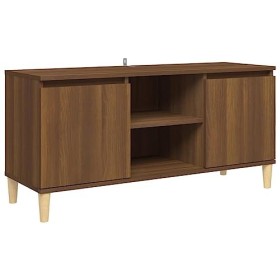 Meuble TV avec pieds en bois massif Chêne Marron 103,5 x 35 x 50 cm