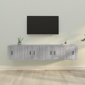 Ensemble de Meubles TV 4 pcs Sonoma Gris Bois dingénierie - Armoire Basse Centre de Divertissement Meuble Stéréo Salon Salle