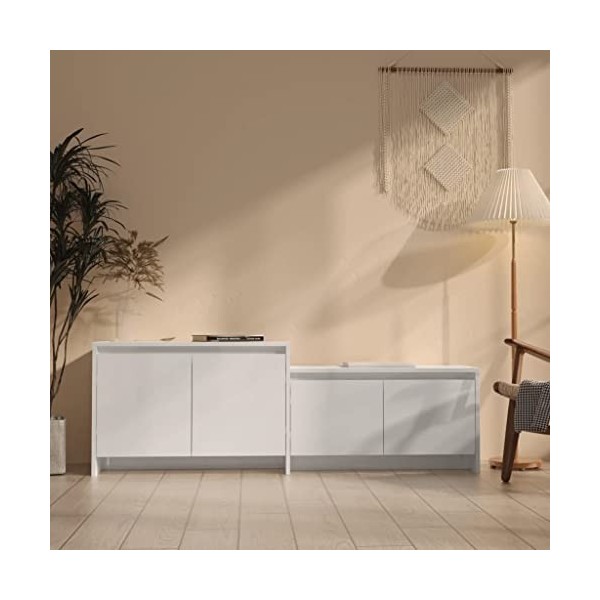 DCRAF Centres de divertissement et meubles TV, meuble TV blanc brillant, 146,5 x 35 x 50 cm, bois dingénierie