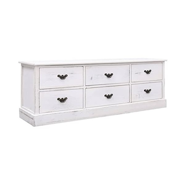 Tidyard Meuble TV Banc TV Meuble de Salon Blanc Antique 108x30x40 cm Bois de Paulownia Solide