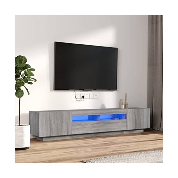 Higsose Ensemble de Meubles TV Salon avec Lumières LED RVB 2 Pcs 100x35x40 cm Sonoma Gris Bois dingénierie Armoires Multiméd