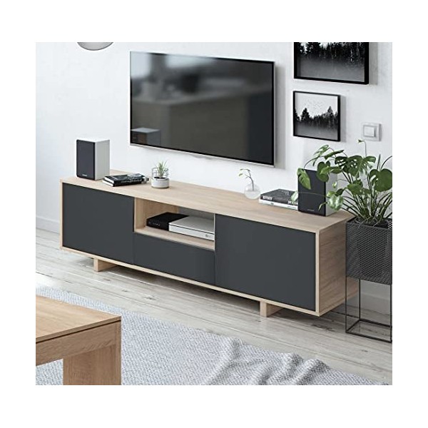 Dmora - Meuble TV Visalia, Buffet TV salon, meuble télé 3 portes, Buffet bas pour salon, cm 150x41h46, Chêne