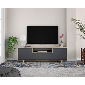 Dmora - Meuble TV Visalia, Buffet TV salon, meuble télé 3 portes, Buffet bas pour salon, cm 150x41h46, Chêne