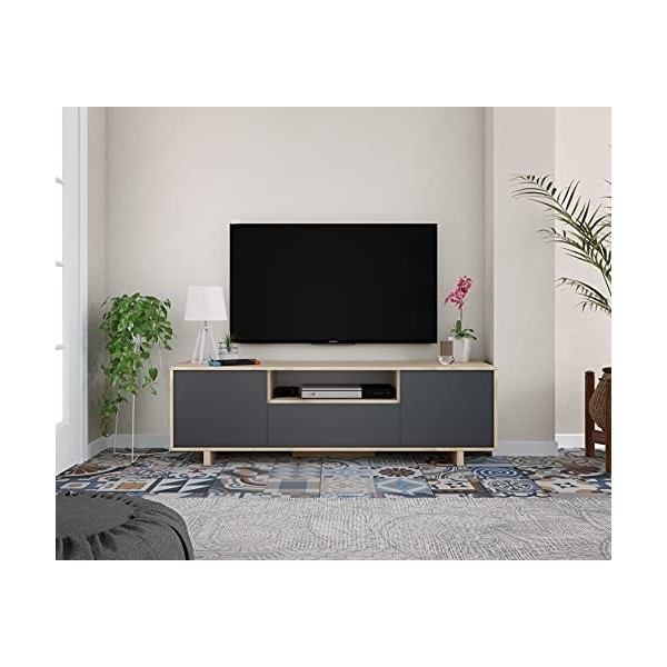 Dmora - Meuble TV Visalia, Buffet TV salon, meuble télé 3 portes, Buffet bas pour salon, cm 150x41h46, Chêne