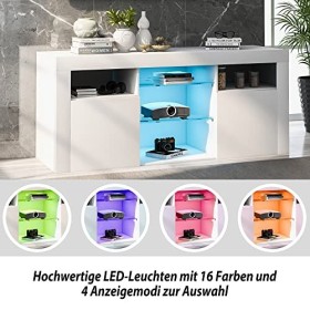 ZTFORUS Meuble TV LED, Table TV, Meuble TV avec 2 armoires avec Portes et 5 étagères Ouvertes, éclairage LED 16 Couleurs, Meu