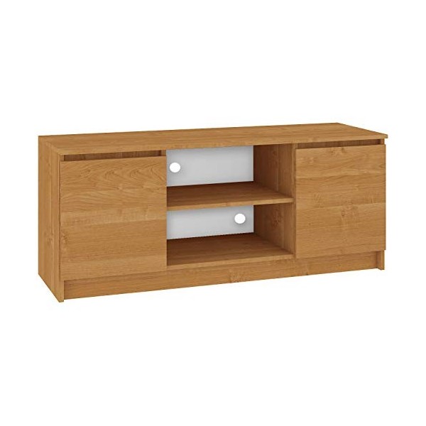 Hucoco Dusk | Meuble Bas TV Contemporain Salon/séjour 140x55x40 cm | 2 niches + 2 Portes | Rangement matériel Audio/Video/Gam