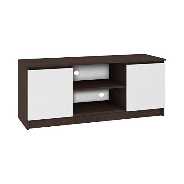 Hucoco Dusk | Meuble Bas TV Contemporain Salon/séjour 140x55x40 cm | 2 niches + 2 Portes | Rangement matériel Audio/Video/Gam