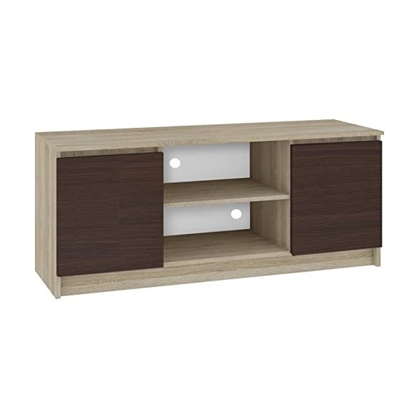 Hucoco Dusk | Meuble Bas TV Contemporain Salon/séjour 140x55x40 cm | 2 niches + 2 Portes | Rangement matériel Audio/Video/Gam