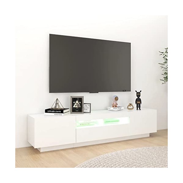 Hovothy Meuble TV avec Lumières LED RVB Blanc 180x35x40 cm Bois dingénierie Décoration Salon Armoire Multimédia Rangement Am