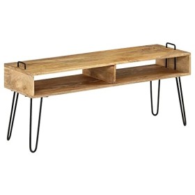 Camerina Meuble TV Bois de manguier Massif 110 x 35 x 45 cm,Meuble TV,Table Basse Salon Meuble TV,Table Basse LED Couleurs
