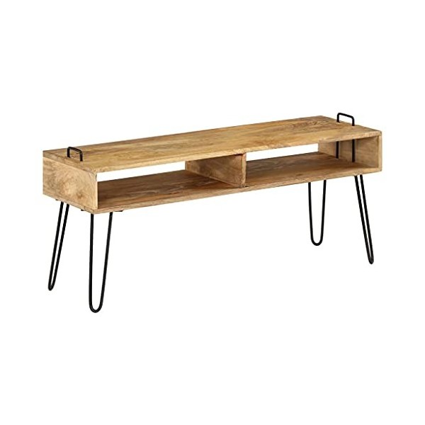 Camerina Meuble TV Bois de manguier Massif 110 x 35 x 45 cm,Meuble TV,Table Basse Salon Meuble TV,Table Basse LED Couleurs