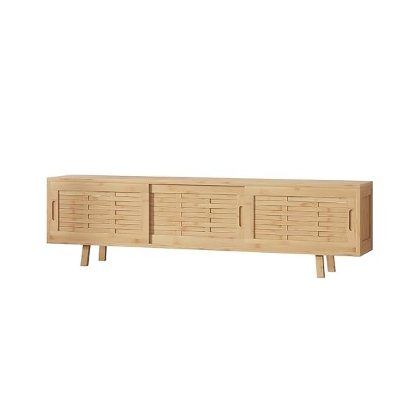 XRRJFYH Table TV Bambou, Porte Coulissante, Meuble Tele, Meuble TV 100 cm/150 cm, Meuble Télé pour Salon, Chambre, Bureau Co