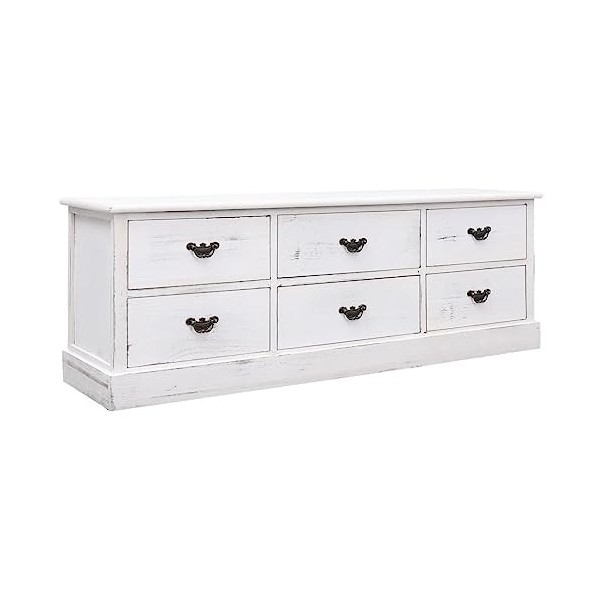 FIRBNUS Meuble TV Blanc Antique 108x30x40 cm Bois de Paulownia Massif Armoire Média Design Pratique Armoire TV Salon Chambre