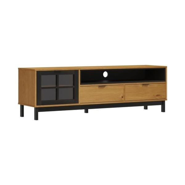 vidaXL Meuble TV avec Porte vitrée FLAM 158x40x50cm Bois Massif de pin
