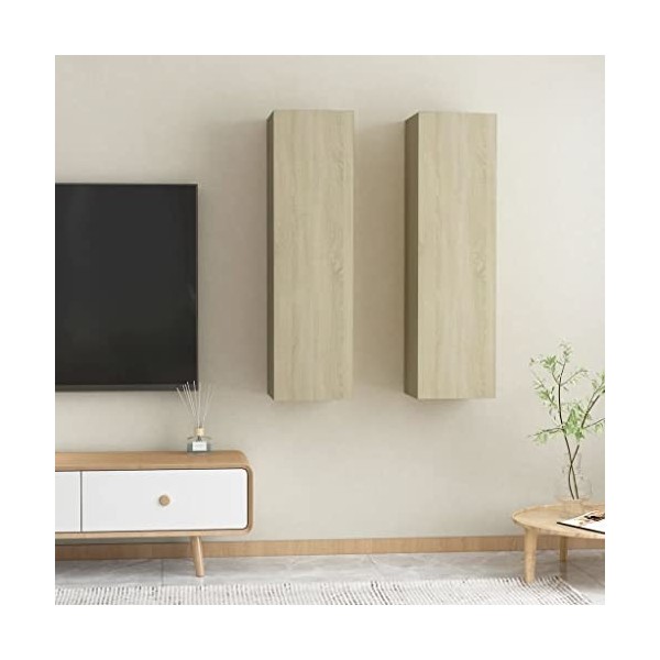 lvssiao Meuble de salon pour TV, Meubles pour TV aggloméré 2 pièces Chêne Sonoma 30,5x30x110 cm Module TV avec armoires