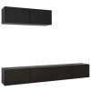 Meubles TV 3 pcs Noir Aggloméré - Meuble TV de Salon Banc Télé Industriel, Support Rangement Console Jeux Etagères