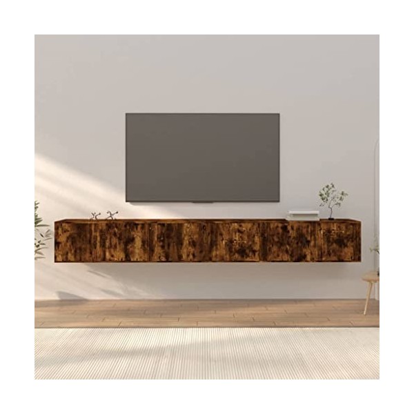 Meubles TV muraux 3 pcs chêne fumé 100x34,5x40 cm - Meuble TV de Salon Banc Télé Industriel, Support Rangement Console Jeux E