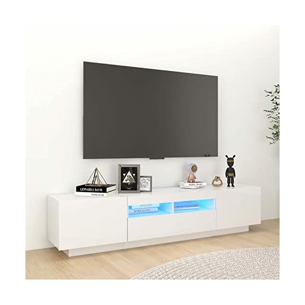GuyAna Meuble TV avec lumières LED Blanc Brillant 180x35x40 cm,Meuble TV,Table TV,Ensemble Meuble TV