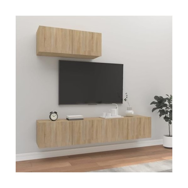Camerina Ensemble de Meubles TV 3 pcs Chêne Sonoma Bois dingénierie,Meuble TV,Table Basse Salon Meuble TV,Table Basse LED Co