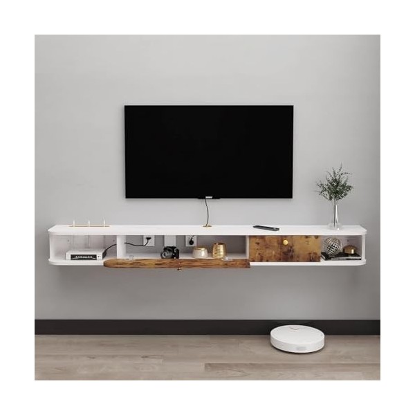 Pmnianhua Meuble TV suspendu - Support TV flottant mural - Centre de console média - Grande armoire de rangement pour salon, 