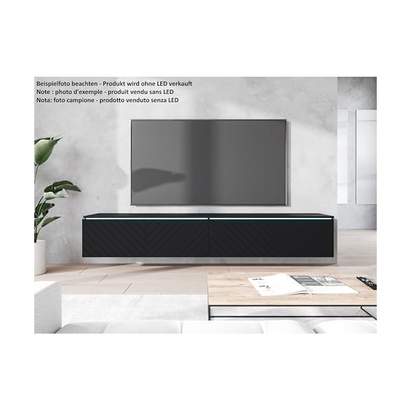 Meuble TV Donna, Largeur 180 cm, Lowboard TV, Debout ou Suspendu, Meuble Salon, Panneaux de Particules stratifiés, Style Mode