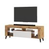 Selsey HugoB - Meuble TV - 140 cm, Chêne Lancaster/Blanc Brillant, LED à Piles - Style Moderne