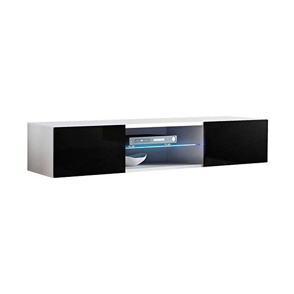 MB Muebles Bonitos | Meuble TV Suspendu 2 Portes | Meuble TV de Salon avec LED | 160 x 30 x 439cm | Blanc Finition Brillante 