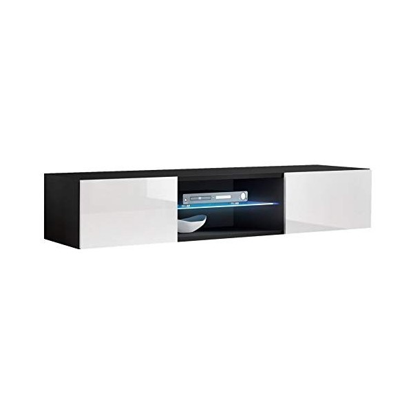 MB Muebles Bonitos | Meuble TV Suspendu 2 Portes | Meuble TV de Salon avec LED | 160 x 30 x 439cm | Blanc Finition Brillante 
