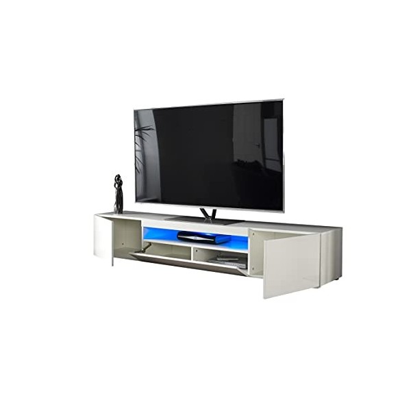 MMT DAIQ2000 Meuble TV pour TV 4K 65/70/75/80" avec lumières LED 200 cm de Large Blanc