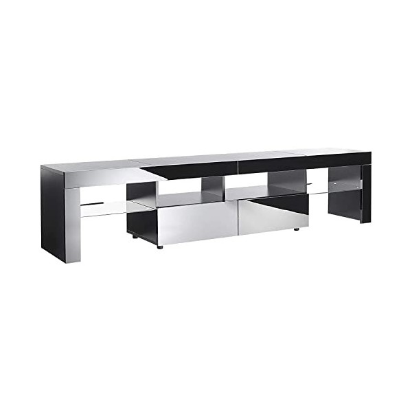 MMT Furniture Meuble TV avec LED - Salon Bois Pied TV Universel pour Télévisions LCD de pounces 50 55 60 65 70 75 80 90 Pouce