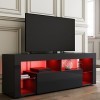 SIRHONA Meuble TV LED Noir, Banc TV 140x35x51cm, Éclairage LED RGB avec Couleur réglable, Capacité de Charge 30 kg, Convient 