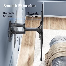 PERLESMITH Support Mural TV pour écrans 26-60 Pouces 66-152cm , Support TV Mural Orientable et Inclinable Peut Contenir Jusq