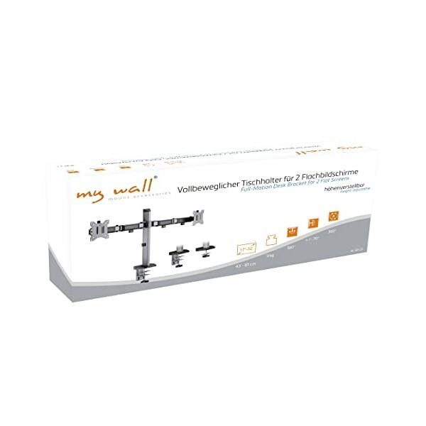 My Wall HL 50-2 L Support pour 2 moniteurs 17-32" Inclinable Orientable Réglable en Hauteur Charge 9 kg Norme VESA 75/100