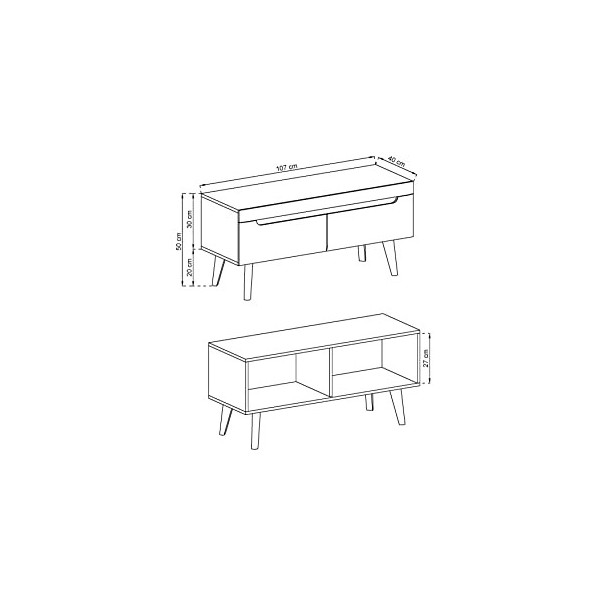 Nordi Oak Meuble TV 107 cm Support TV Meuble TV Meuble TV Style scandinave Meuble avec pieds