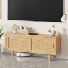 XRRJFYH Meuble TV Bambou, Porte Coulissante, Table TV, Meuble Télé pour Television de 45 À 75 Pouces, Meuble Tele pour Salon,