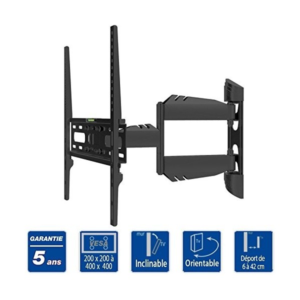 Support TV Mural orientable et inclinable pour TV 80 à 127 cm