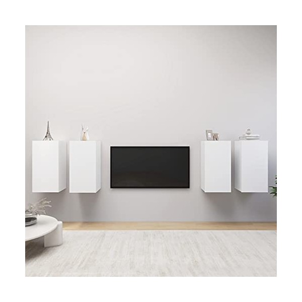 lvssiao Meuble TV pour salon, meubles pour TV 4 unités aggloméré Blanc 30,5 x 30 x 60 cm Très résistant Module TV pour chambr