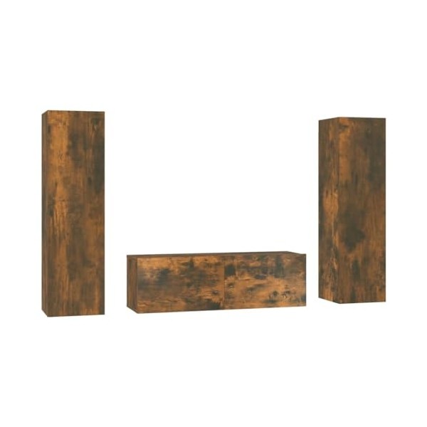 Camerina Ensemble de Meubles TV 3 pcs Chêne fumé Bois dingénierie,Meuble TV,Table Basse Salon Meuble TV,Table Basse LED Coul
