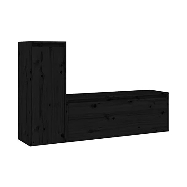 ZEYUAN Meubles TV 2 pcs Noir Bois Massif de pin,Meuble TV,Meuble TV Moderne,Meuble de Salon