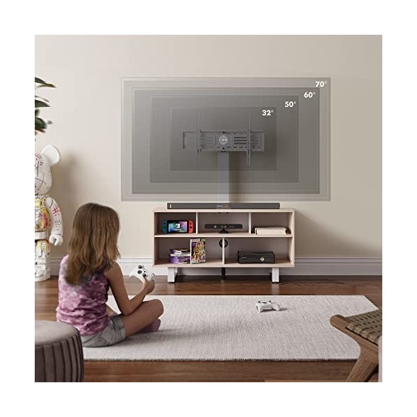 FITUEYES Meuble TV universel pour TV de 81,2 à 178,8 cm, support de sol avec rangement en bois, console de divertissement pou