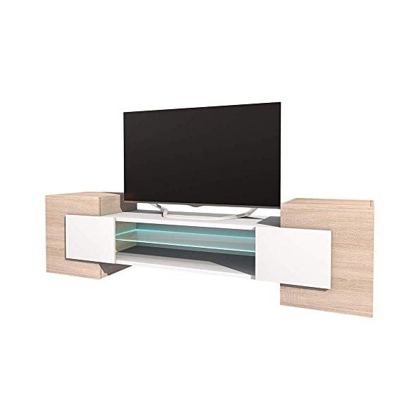 Selsey Charles - Meuble TV/Meuble de Salon Effet chêne/Blanc, avec LED, Style Contemporain 